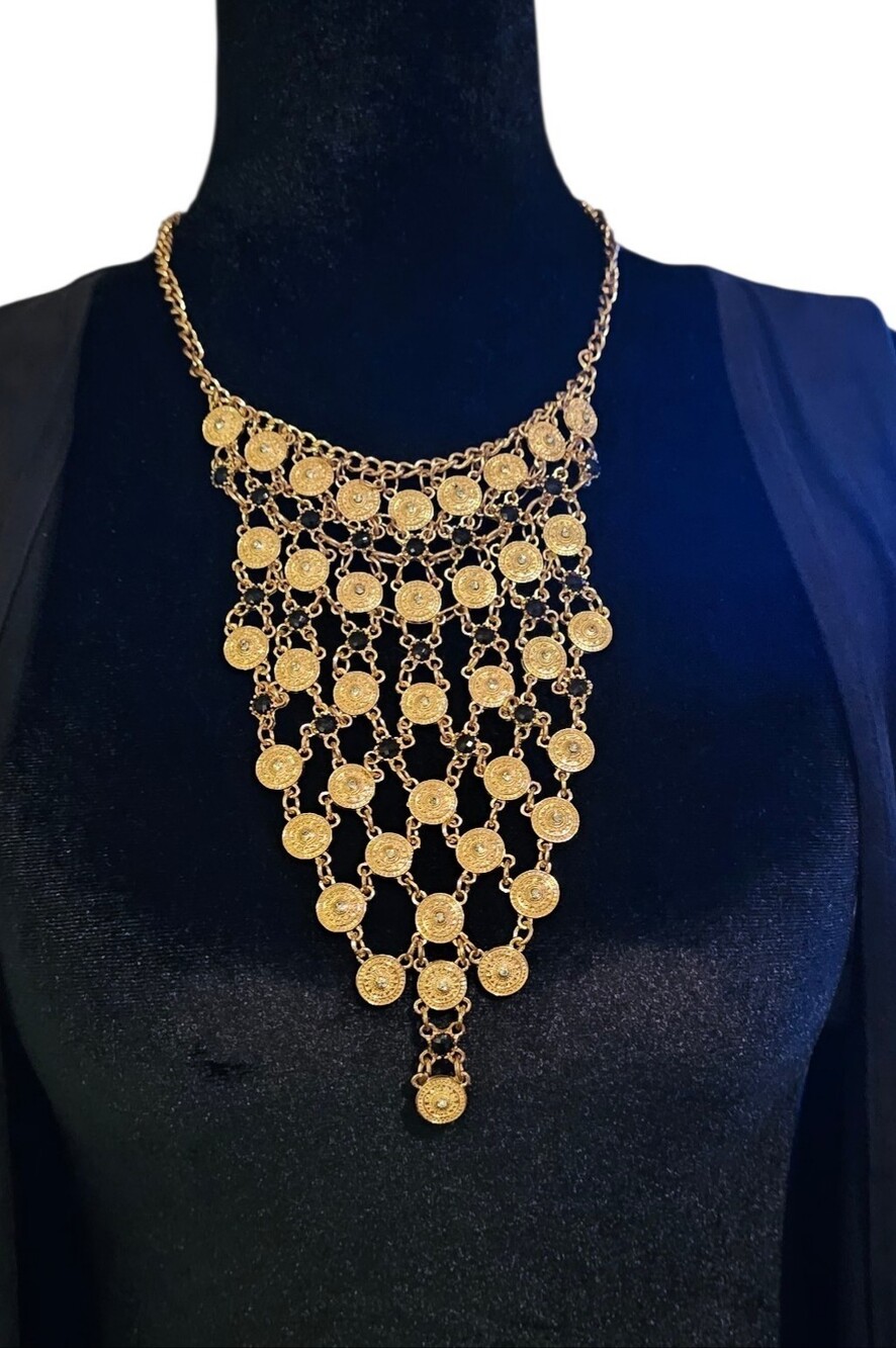💎Elegant Gold Tone Cascade Coin Statement Necklace